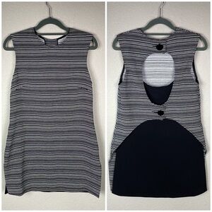 Veronika Maine Black White Noir Stripe Overlay Dress Open Cut Out Back US 6